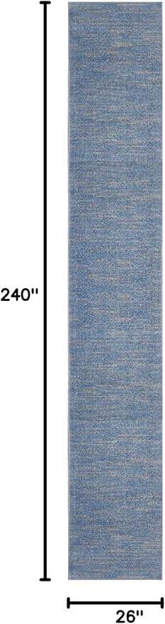 Nourison Home Nourison Essentials Blue Grey 2'2" x 20' Area Rug - Easy Clean, Non Shedding, Bed Room, Living Room, Dining Room, Kitchen (20' Runner)
