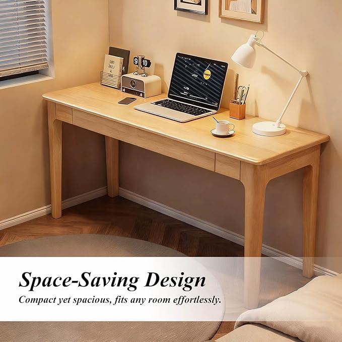 Solid Wood Desk,40" Oak Wooden Desk with Drawers,Mid Century Modern Small Computer Desk with Drawers for Small Spaces Home Office Solid Wood Writing Desk, (Wood Color-1 Drawers)