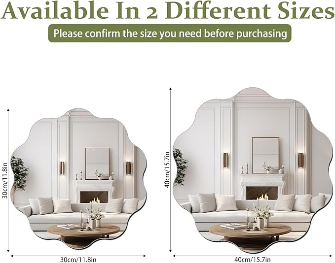 DARENYI Round Wavy Mirror for Wall Decor, 16 inch Acrylic Circle Scalloped Wall Mirror for Bathroom, Bedroom, Living Room, Entryway, Home Decor
