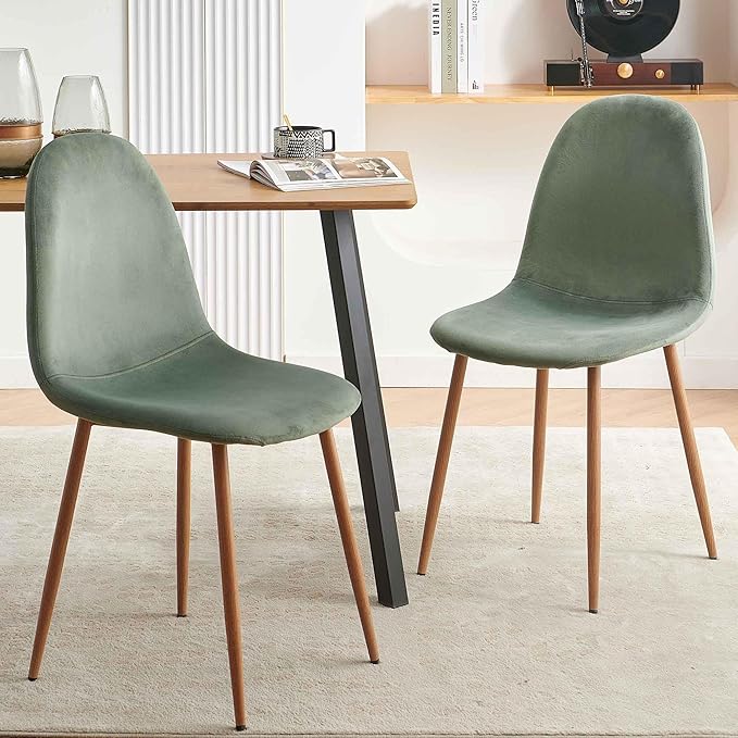Velvet Dining Chairs Set of 4 - Modern Seating with Metal Legs for Living, Bedroom, Dining Room - Green Chairs, Chair Set for 4