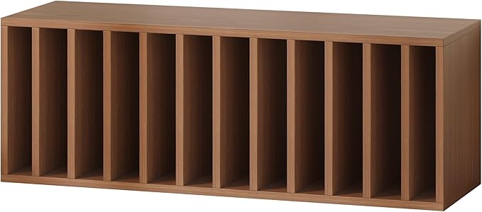 IOTXY DIY Modular Cube Bookcase - CubeXY Customizable Stackable Expandable Basic Shelving Units, 12-Cube Wooden Open Bookshelf with Removable Shelves for 10-inch Vinyl Record Storage Organizer, Walnut