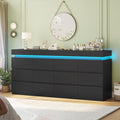 HAUOMS 12 Drawer Dresser with LED Light, Black Modern Chest of Drawers for Bedroom,Long Dresser with Drawers for Living Room, Entryway, Hallway