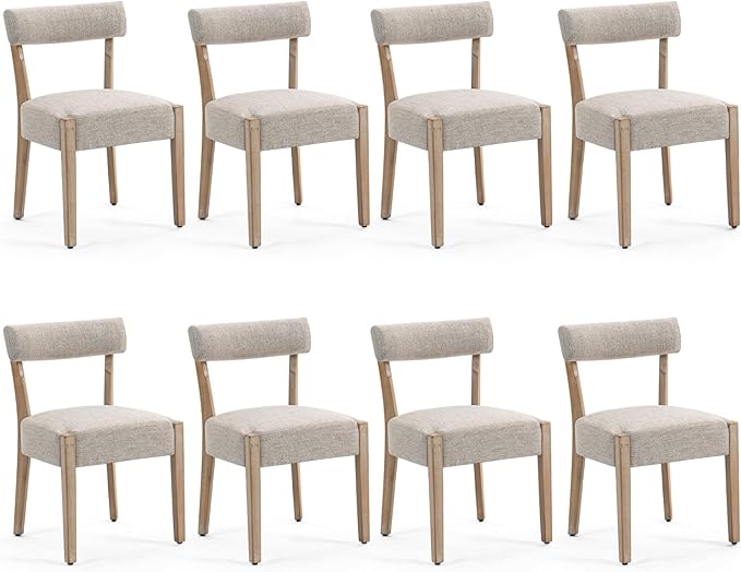 ZJhome Dining Chairs,8 Pack Mid-Century Modern Wooden Kitchen Chairs with Linen Upholstery - Low-Back Woven Design for Kitchen & Dining Room,Oatmeal Fabric