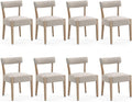 ZJhome Dining Chairs,8 Pack Mid-Century Modern Wooden Kitchen Chairs with Linen Upholstery - Low-Back Woven Design for Kitchen & Dining Room,Oatmeal Fabric