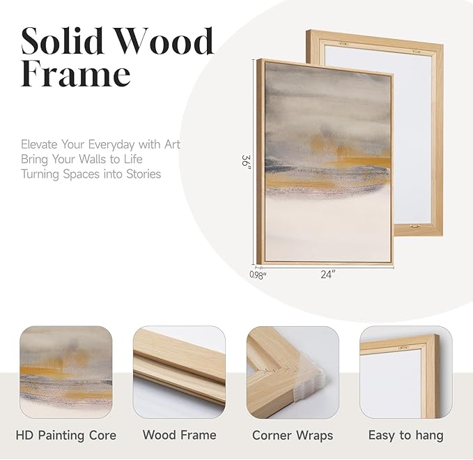 Framed Large Neutral Abstract Wall Art, Set of 3 Canvas Modern Prints Paintings, Minimalist Landscape Beige Gray Picture Artwork Decor for Living Room Bedroom Office 24x36 Inch