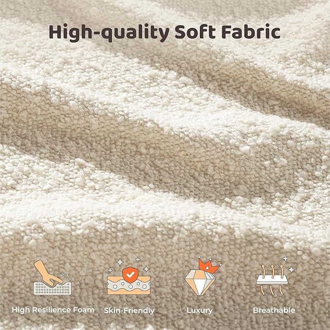 RECCI AirFrame Queen Bed Frame, Cloud Upholstered Platform Bed Frame, 5 Inch Fully Boxy Foam Cushioned, Square Shape Base, No Box Spring Needed, Easy Assembly | Cream Boucle, Soft Low-Profile