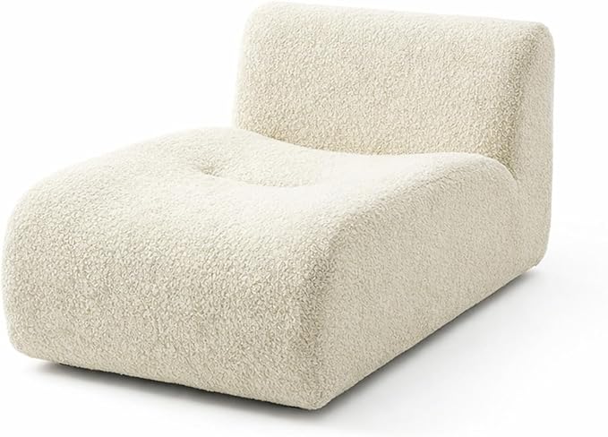 45" Curved Sectional Chaise, Modern Single Sofa Lounge Chair with Deep Seat, Boneless Modular Sherpa Sofas for Small Living Room, Bedroom, Apartment– No Assembly,White