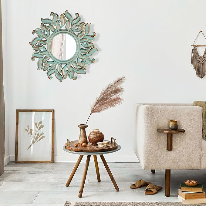 10''x10'' Round Wall Mirror, Green Circle Mirror for Bedroom, Entryway, Living Room, Decorative Modern Wall Decor