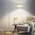 DWTB Gold Arc Floor Lamp for Living Room, Floor Lamp with Adjustable Drum Lampshade, Modern Tall Standing Lamp with Foot Switch, Over Couch Arched Pole Lamps for Reading Bedroom, 8W LED Bulb Included