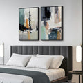 Framed Colorful Abstract Wall Art for Bedroom, Set of 2 Modern Canvas Prints Paintings Artwork for Walls, Bright Blue Green Multicolor Pictures for Living Room, Dining Room, Bathroom Wall Decor 16x24 In
