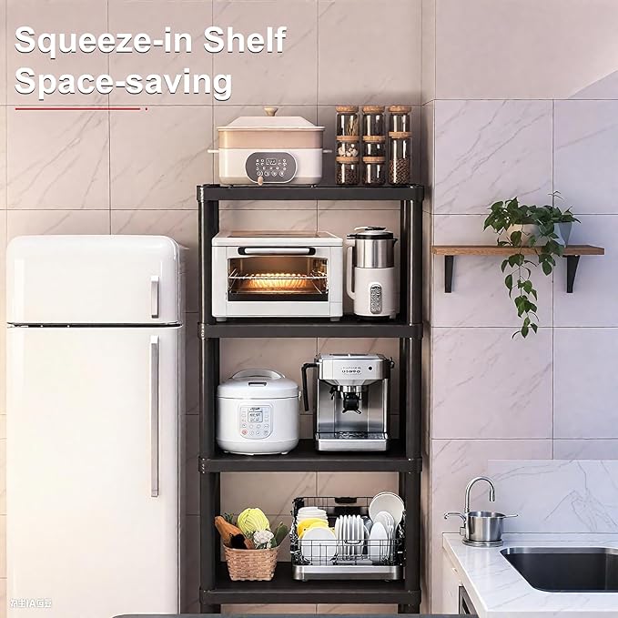 Plastic Storage Shelves, 70.2" H x 12" D x 24" W Plastic Shelves for Storage, 5-Tier Shelving Unit, Storage Rack, 330 lbs, Bathroom, Laundry, Garage & Home