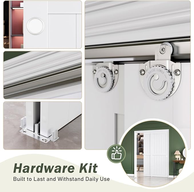 FREDBECK Sliding Closet Doors 60x80(Double 31inch),Bypass Barn Door with Hardware,for Bedroom,White,H Frame,Assemble Required