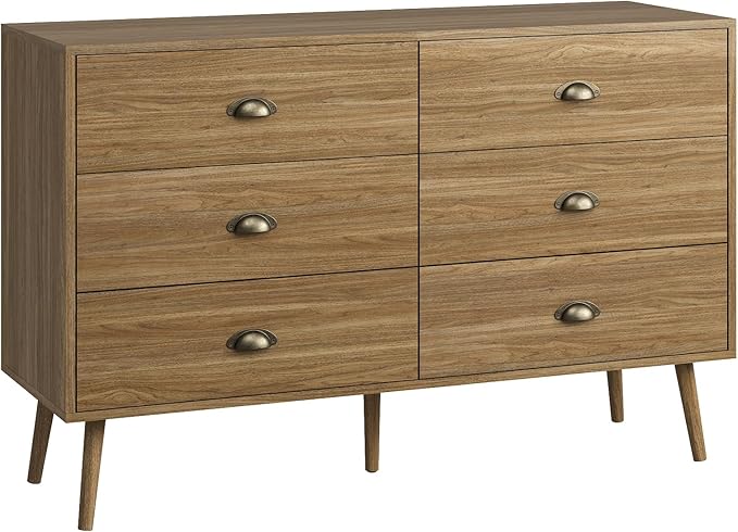 CARPETNAL Dresser for Bedroom Wide Mid Century Modern Chest of Drawers,Wooden Bedroom Dresser with 6 Storage Drawers for Living Room,Oak