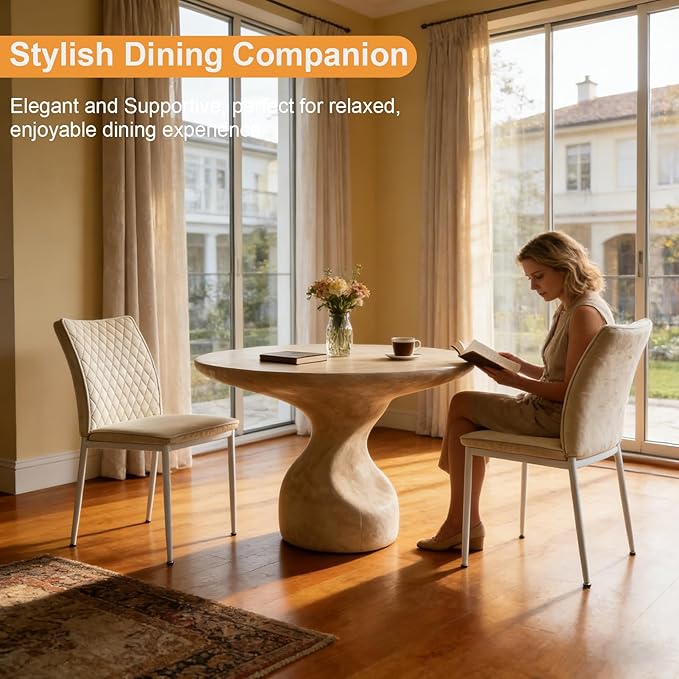 Dining Chairs Set of 2, Velvet Comfortable Seats, Mid-Century Modern Living Room Chairs, Upholstered Kitchen Chairs with Mental Legs and Padded Seat, Easy Assembly, Beige
