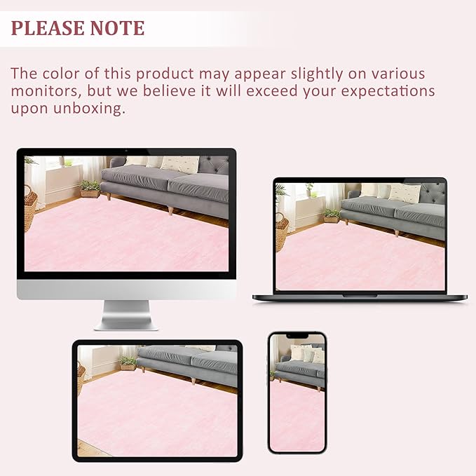 RUGSREAL 8x10 Washable Rug for Living Room Non-Slip Modern Abstract Area Rug Stain Resistant Large Bedroom Rug Contemporary Accent Throw Floor Carpet Solid Rug for Dining Room Home Decor, Pink