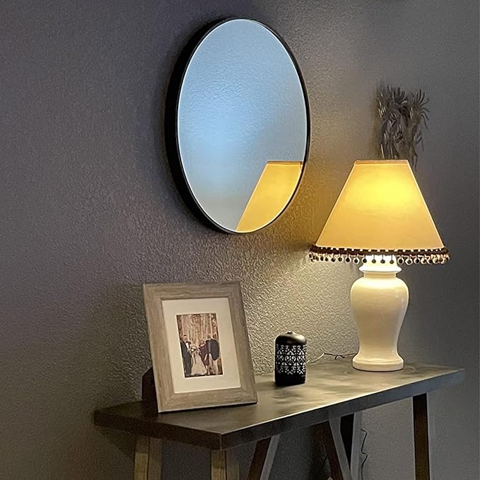 Oruii Small Round Mirror, Black Round Mirror 16 inch, Small Circle Wall Mounted Mirrors for Bathroom, Living Room, Bedroom, Vanity, Entryway, Hallway