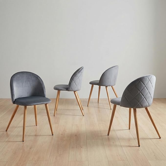 Homy Casa Dining Chairs Set of 4 Velvet Accent KitchenChairs Set Scandinavian Style Side Chair Set for Living Dining Room Lounge, Metal Legs and Soft Seats, Grey 4PCS