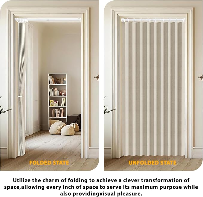 Jilron Accordion Door Curtain Set - 100% Blackout, with Curtain Rod Included, for Bedroom Privacy Protection (Off white-43 W x 78" L+Rod)