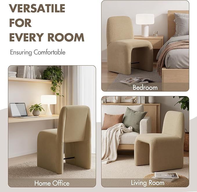 Hyfirm Upholstered Dining Chairs Set of 6,Modern Armless Desk Chair with Metal Footrest for Diningroom Bedroom Livingroom Reading Room,Khaki Fabric