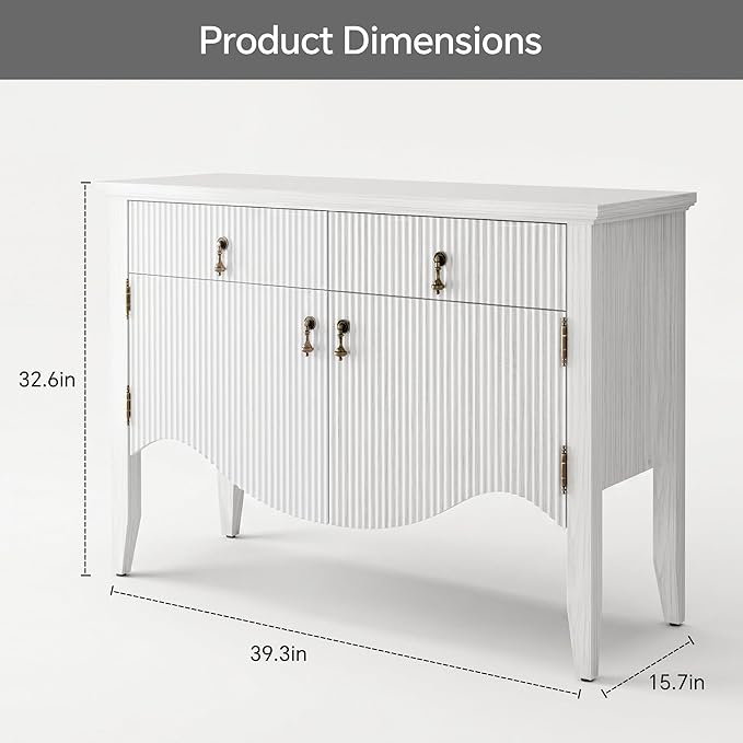 FUSUNBAO 40" Retro Buffet Cabinet with Storage, Fluted Sideboard Credenza with Drawer, Accent Bar Cabinet for Living Room Furniture, Coffee Bar or Entryway, Dining Room, White