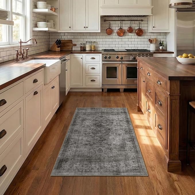 Homemate Washable Rug 3x5 Area Rugs - Vintage Faux Wool Rugs for Living Room Bedroom Dining Room - Non Slip Foldable Carpet Indoor Area Rug for Home Decor（3'x5', Black