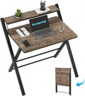 GreenForest No Assembly Folding Desk, 2-Tier Compact Computer Desk with Shelf, Space Saving Foldable Table for Home Office, Dorm or Apartment, Portable Collapsible Sturdy Laptop Desk, Brown