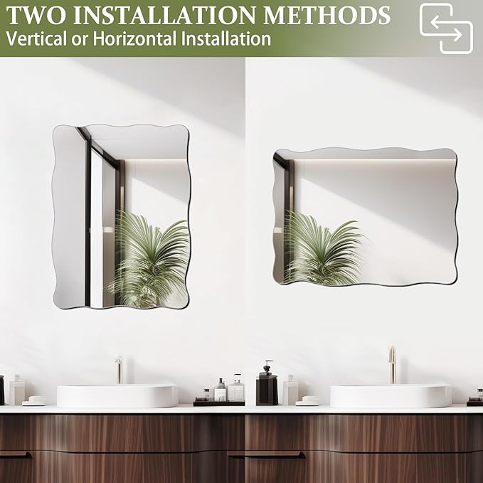 DARENYI Small Scalloped Bathroom Mirror for Wall Decor, 16"x12" Decorative Acrylic Wall Mirror with Wavy Edge Design, Flexible Plastic Stick on Mirror for Bathroom, Hallway, Entryway, Livng Room