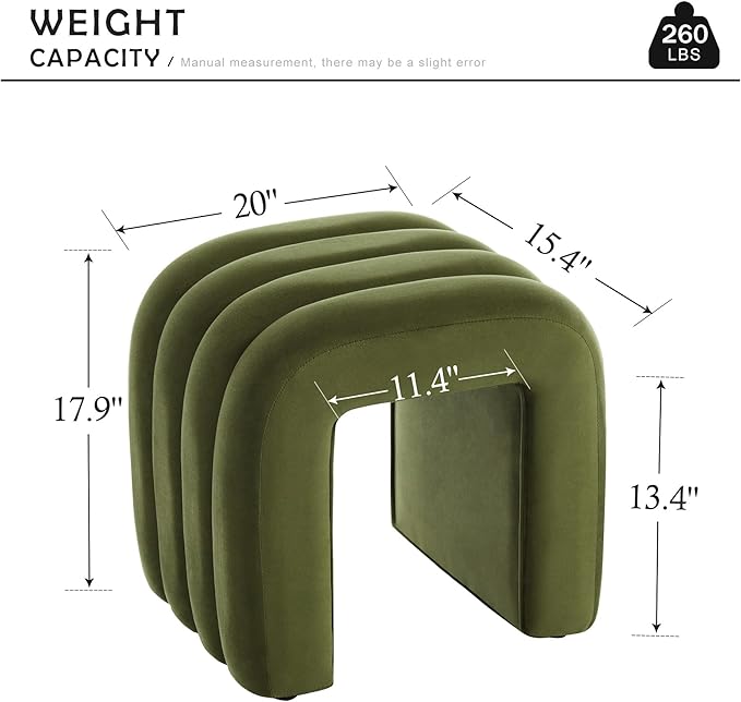 Multi-Functional Ottoman Stool, Footrest for Couch, Modern Vanity Stool for Make-up Room, Living Room and Entryway, Small Cute Footstool (Olive Green Velvet)