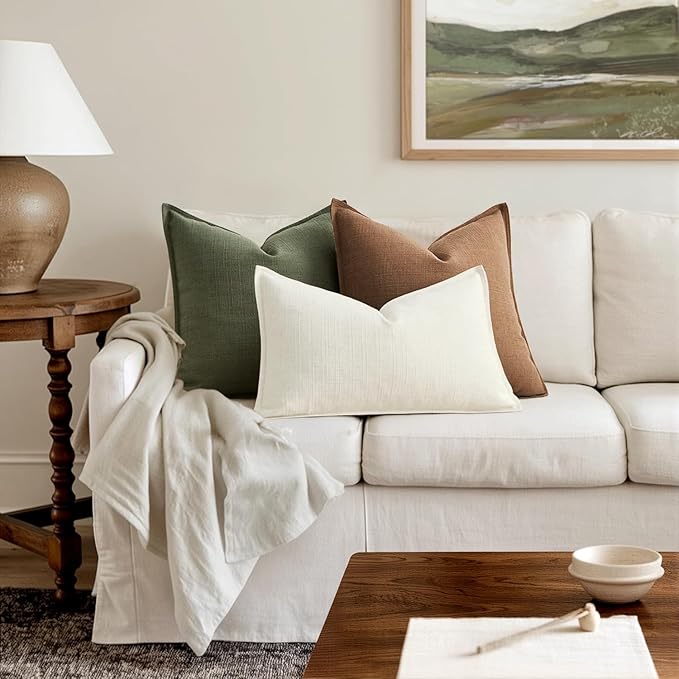 MIULEE Pack of 2 Thick Textured Couch Throw Pillow Covers, Natural Beige Decorative Pillow Covers 22x22, Neutral Linen Cushion Cases for Sofa Bed Living Room Modern Farmhouse Home Decor, No Filling