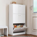 Shoe Cabinet with 3 Flip Drawers, Hidden Slim Freestanding Shoe Storage Cabinet, Narrow Freestanding Shoe Organizer for Entryway,Hallway, Living Room, White