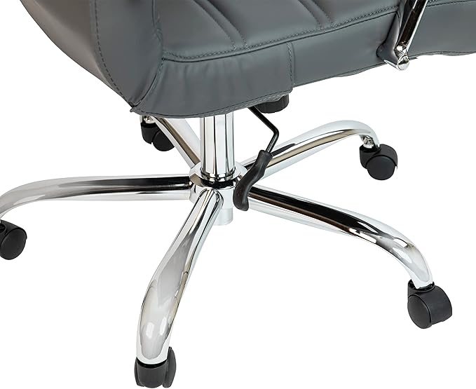 Flash Furniture Whitney High-Back Swivel LeatherSoft Desk Chair with Padded Seat and Armrests, Adjustable Height Padded Office Chair, Gray/Chrome