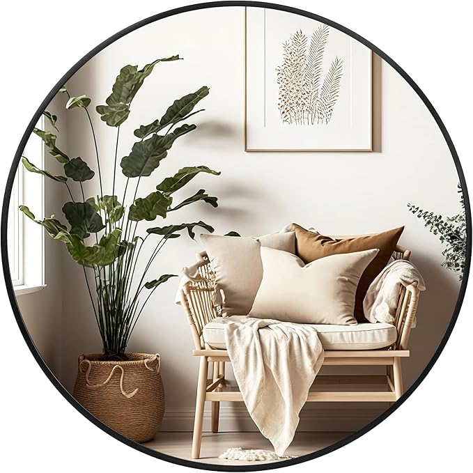 Fabuday Black Circle Mirror for Wall 20 inch - Round Mirrors for Bathroom, Entryway, Living Room, Hallway, Bedroom Decor, Small Matte Framed