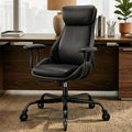 E-Motie Office Chair, Leather Desk Chair with Rubber Wheels, Ergonomic Computer Chair 500 LBS with Lumbar Support, High Back Executive Chair for Modern Home Office, Black