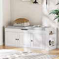 42.6" Storage Bench - Entryway Shoe Bench with Side Storage Shelves and 3 Doors, Multifunctional Entryway Bench with Lift Top Cushion, Shoe Storage Bench for Bedroom, Living Room, White