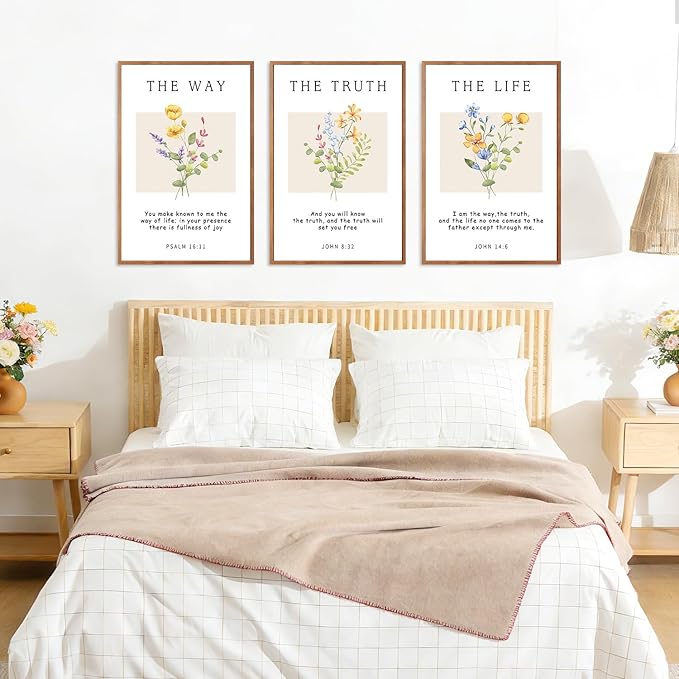 CHDITB Bible Verse Floral Framed Canvas Wall Art Set, Scripture Wall Decor, Christian Watercolor Botanical Painting, Inspirational Faith Art Prints for Living Room, Bedroom, Office 24"x36"x3