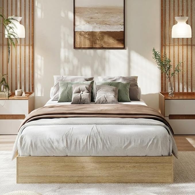 Twin Size Solid Wood Platform Bed with Sturdy Wooden Slats, Floor-Standing Bed Frame, Modern Minimalist Design Space-Saving Bed Frame, No Box Spring Needed, Space Saver, Easy Assembly, Golden Tan Wood