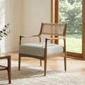 Ya-Home Mid-Century Modern Accent Chair with Woven Rope Back, Upholstered Linen Fabric Armchair with Solid Wood Frame for Living Room Bedroom, 1PC, Patterned