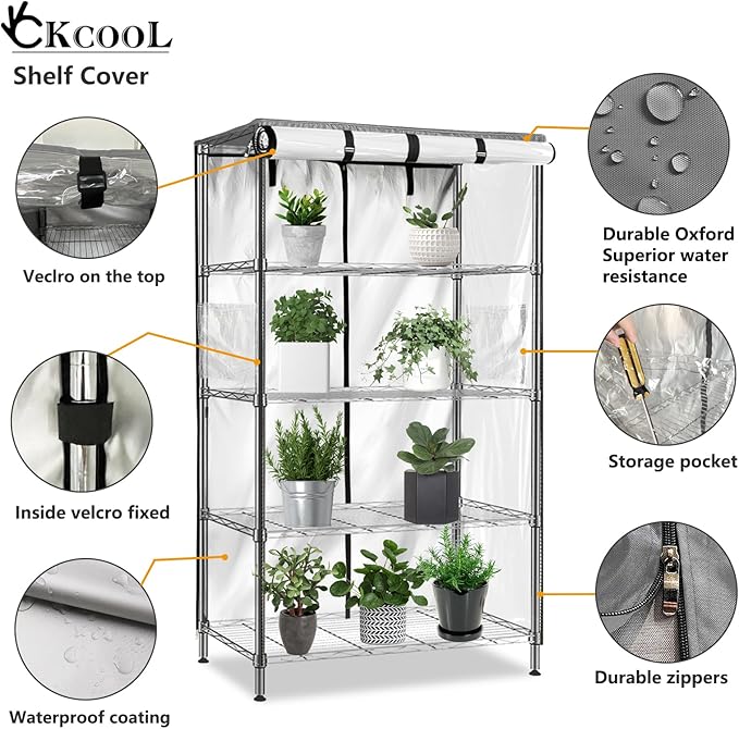 okcool Waterproof Shelf Cover,600D Heavy Duty Wire Shelving Unit Cover,Three Side See Through Panel Clearly Visible (Fits 60" Wx24 Dx72 H Shelves)