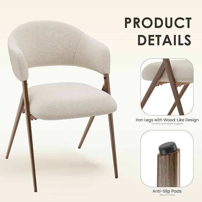 COLAMY Dining Chairs Set of 6, Mid Century Modern Dining Room Kitchen Dinner Chairs with Iron Legs, Open Back and Padded Seat, for Living Room/Bedroom/Restaurant/Cafe, Beige