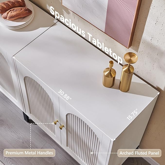 IFGET Modern Buffet Cabinet with Storage, 92.63" W Fluted Arched Sideboard Cabinet w/Adjustable Shelves, Wooden Modular Coffee Bar for Dining Room, Kitchen, Living Room, Entryway, White
