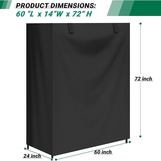 Storage Shelving Unit Cover, Waterproof Shelf Cart Protective Outdoor Indoor Storage Rack Dust Cover with Zipper (60"Lx24"Wx72"H), Black