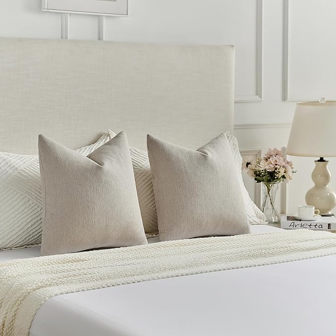 FUTEI Oatmeal Chenille Decorative Throw Pillow Covers 22x22 Inch Set of 2,Soft Cozy Faux Linen Textured Cushion Case,Farmhouse Home Decor for Couch Living Room