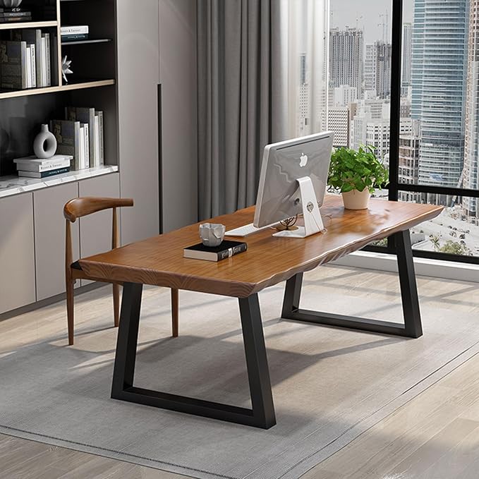 Modern Solid Wood Executive Desk – Spacious and Minimalist Home Office Workstation Perfect for Writing and Professional Use (Light Brown, 70.87in)