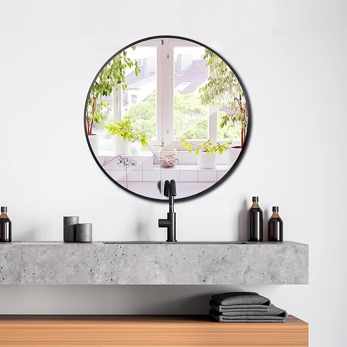 Smartxchoices 30 Inch Round Mirror, Metal Frame Wall Mirror Mounted Circle Mirrors, Vanity Mirror Modern Minimalist Wall Décor for Entryway, Bathroom, Washrooms, Living Rooms, Bedrooms