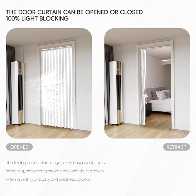 Jilron Accordian Door Curtain, 100% Blackout Folding Magnetic Doorway Curtains,Linen Style Closet Doors,for Room Divider,Privacy Protection（W52 x L78,White,1 Panel）