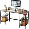MINOSYS 55-inch Computer Desk with Storage Shelf - Vintage Ideal Gaming Desk for Bedrooms, Small Spaces, and Home Offices Modern Writing Desk for PCs.