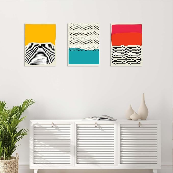 3 Piece Framed Canvas Wall Art, Modern Abstract Geometric Color Block Canvas Wall Decor, Set of 3 Wall Art for Living Room Bedroom Office, 12x16 Inch