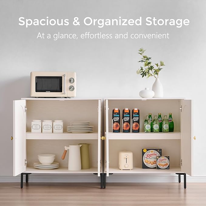 IFGET Modern Buffet Cabinet with Storage, 123.5" W Fluted Arched Sideboard Cabinet w/Adjustable Shelves, Wooden Modular Coffee Bar for Dining Room, Kitchen, Living Room, Entryway, White