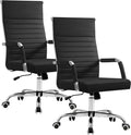 Furmax Ergonomic Office Desk Chair, Executive Ribbed Mid-Back PU Leather Conference Room Chair Adjustable Swivel Chair with Arms (2, Black)