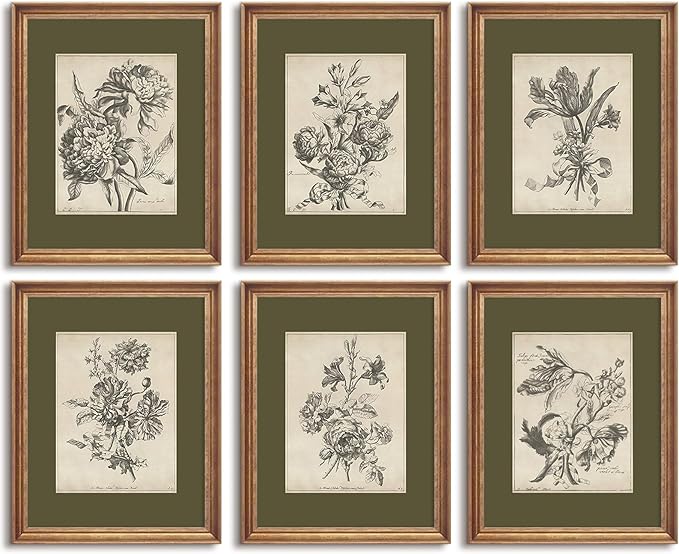Vintage Floral Wall Art Sketch Flower Prints Antique Botanical Canvas Wall Art Decor Vintage Etchings Floral Poster Green Botanical Painting Sage Green Artwork for Bedroom 12x16x6 Inch Unframed